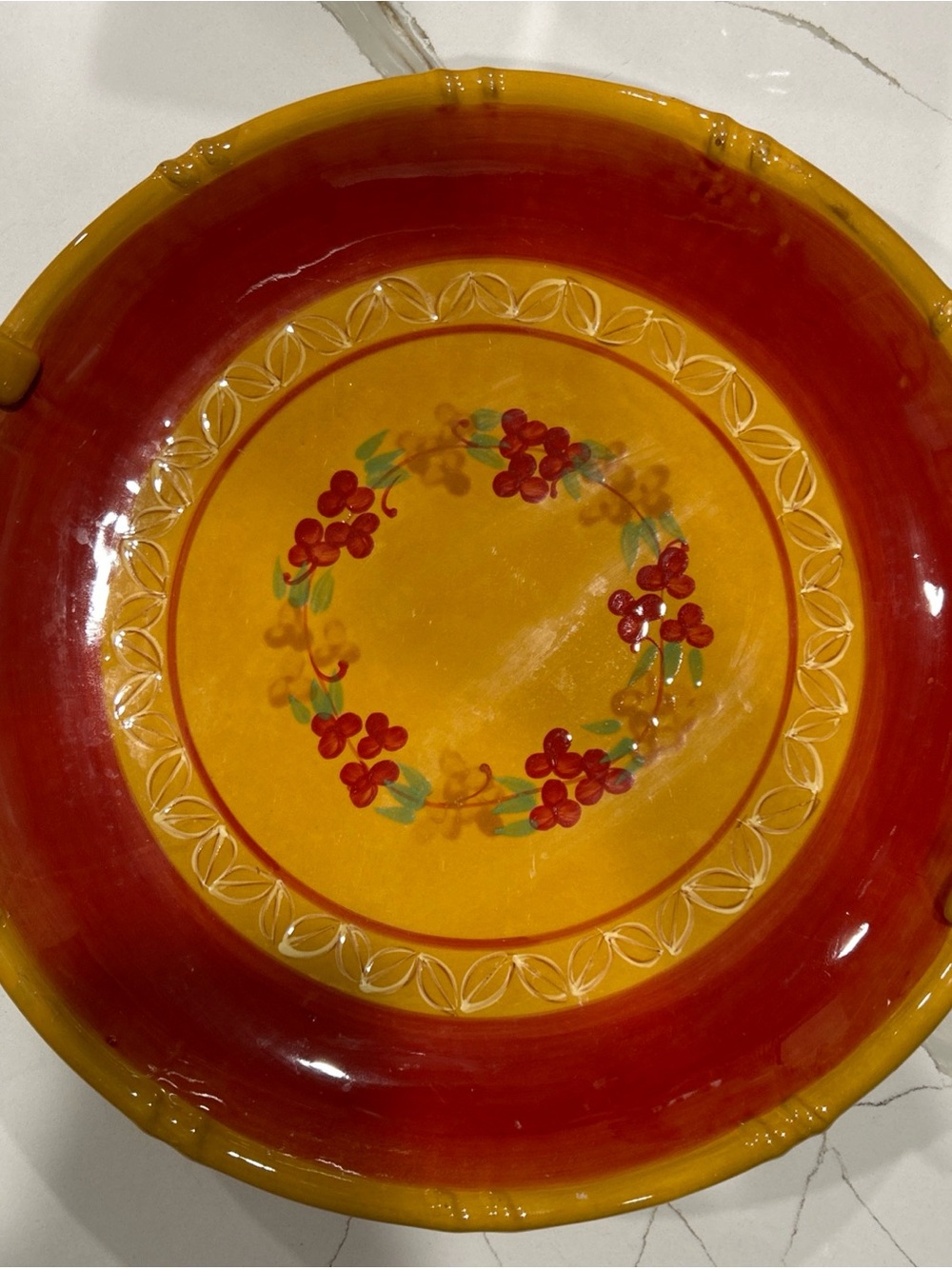 Ambiance Red and Yellow Floral Wreath Serving Platter. 14-1/2” wide and 2” deep